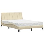 vidaXL Pat cu saltea, crem, 140x200 cm, material textil vidaXL Pat cu saltea, crem, 140x200 cm, material textil