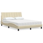 vidaXL Pat cu saltea, crem, 140x200 cm, material textil vidaXL Pat cu saltea, crem, 140x200 cm, material textil