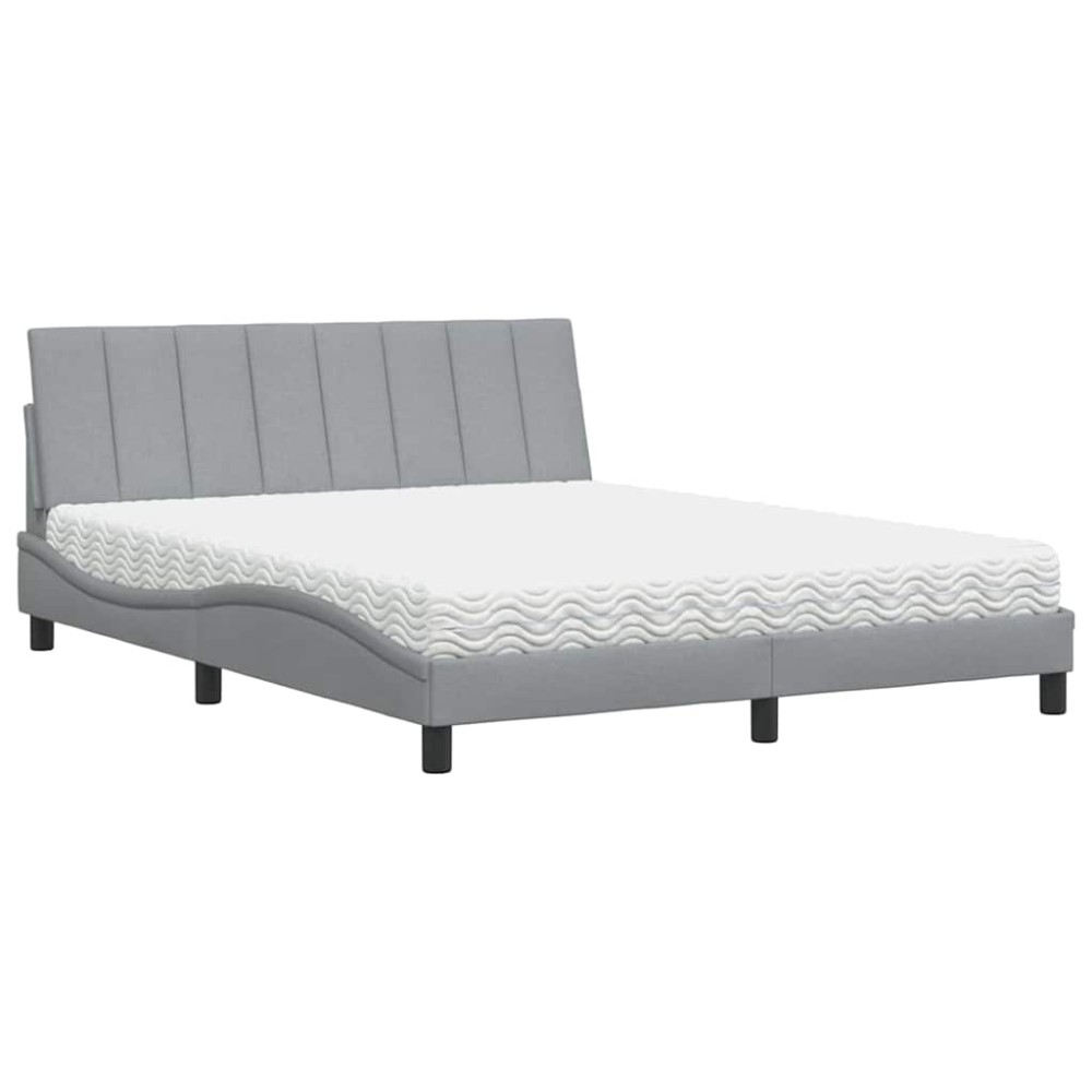 vidaXL Pat cu saltea, gri deschis, 160x200 cm, textil
