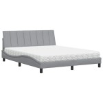 vidaXL Pat cu saltea, gri deschis, 160x200 cm, textil