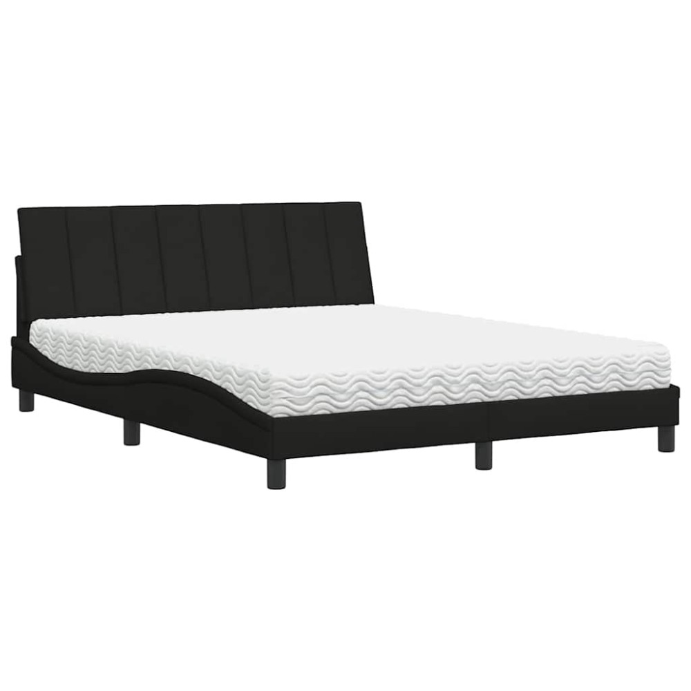 vidaXL Pat cu saltea, negru, 160x200 cm, textil