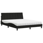 vidaXL Pat cu saltea, negru, 160x200 cm, textil