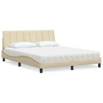 vidaXL Pat cu saltea, crem, 160x200 cm, material textil vidaXL Pat cu saltea, crem, 160x200 cm, material textil