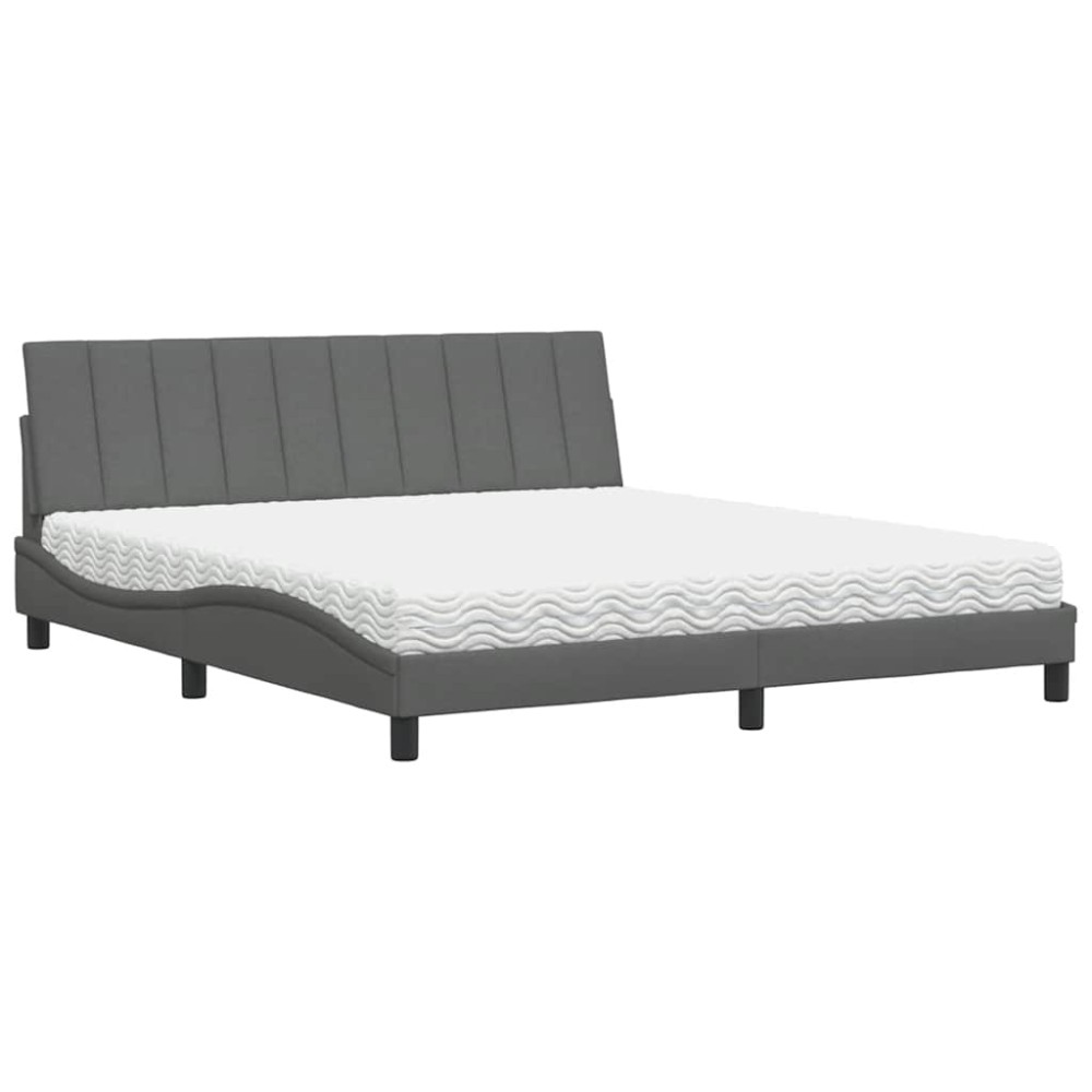 vidaXL Pat cu saltea, gri închis, 180x200 cm, textil