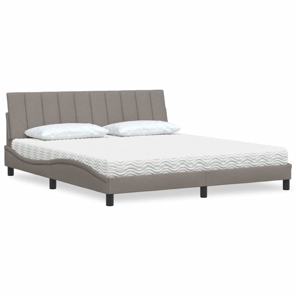 vidaXL Pat cu saltea, gri taupe, 180x200 cm, textil