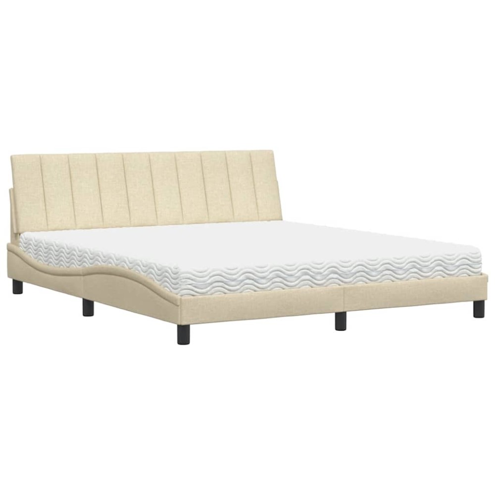 vidaXL Pat cu saltea, crem, 180x200 cm, textil