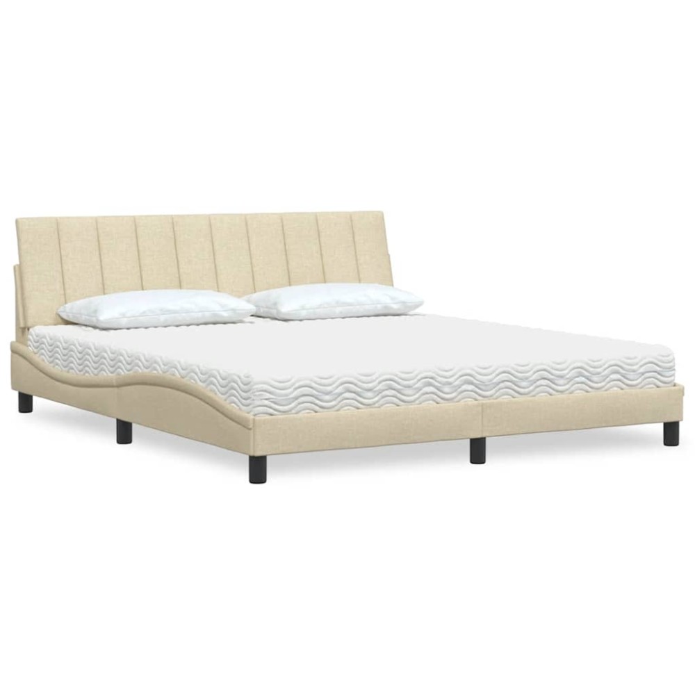vidaXL Pat cu saltea, crem, 180x200 cm, textil