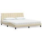vidaXL Pat cu saltea, crem, 180x200 cm, textil
