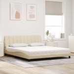 vidaXL Pat cu saltea, crem, 180x200 cm, textil