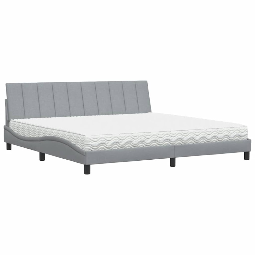 vidaXL Pat cu saltea, gri deschis, 200x200 cm, textil