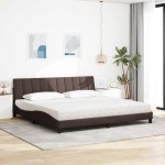 vidaXL Pat cu saltea, maro închis, 200x200 cm, textil vidaXL Pat cu saltea, maro închis, 200x200 cm, textil