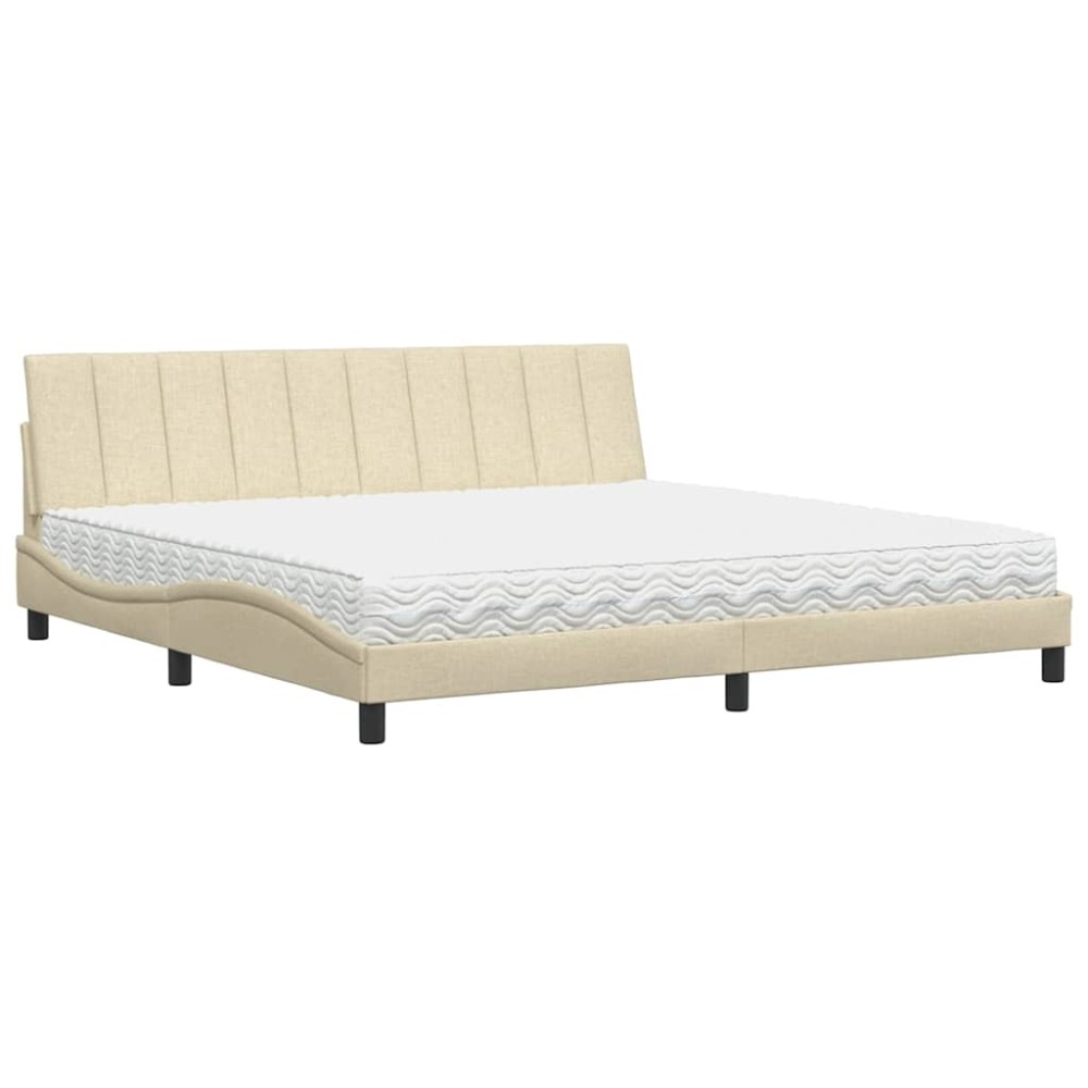vidaXL Pat cu saltea, crem, 200x200 cm, textil