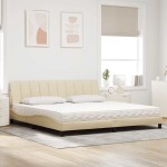 vidaXL Pat cu saltea, crem, 200x200 cm, textil vidaXL Pat cu saltea, crem, 200x200 cm, textil