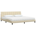 vidaXL Pat cu saltea, crem, 200x200 cm, textil vidaXL Pat cu saltea, crem, 200x200 cm, textil