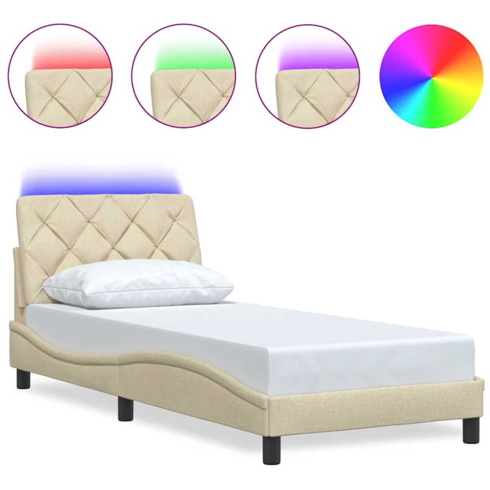 vidaXL Cadru de pat cu LED fără saltea cremă 80x200 cm țesătură