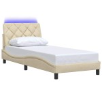 vidaXL Cadru de pat cu LED fără saltea cremă 80x200 cm țesătură vidaXL Cadru de pat cu LED fără saltea cremă 80x200 cm țesătură
