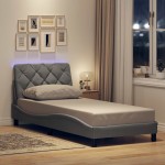 vidaXL Cadru de pat cu LED fără saltea Gri deschis 90x190 cm Material vidaXL Cadru de pat cu LED fără saltea Gri deschis 90x190 cm Material