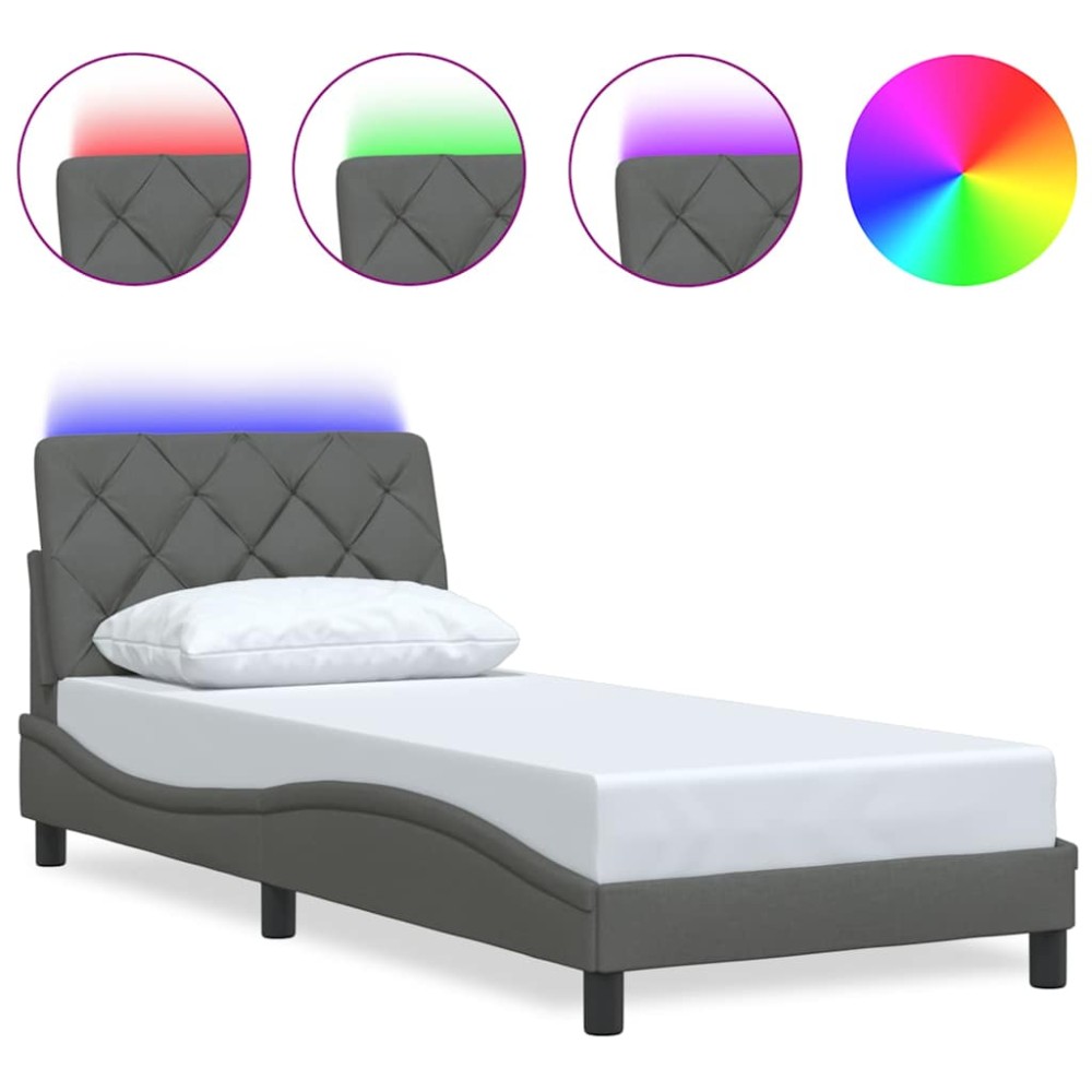 vidaXL Cadru de pat lumini LED fără saltea gri închis 90x190 cm textil