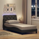vidaXL Cadru de pat lumini LED fără saltea gri închis 90x190 cm textil vidaXL Cadru de pat lumini LED fără saltea gri închis 90x190 cm textil