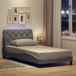 vidaXL Cadru de pat cu LED fără saltea Gri deschis 100x200 cm Material vidaXL Cadru de pat cu LED fără saltea Gri deschis 100x200 cm Material