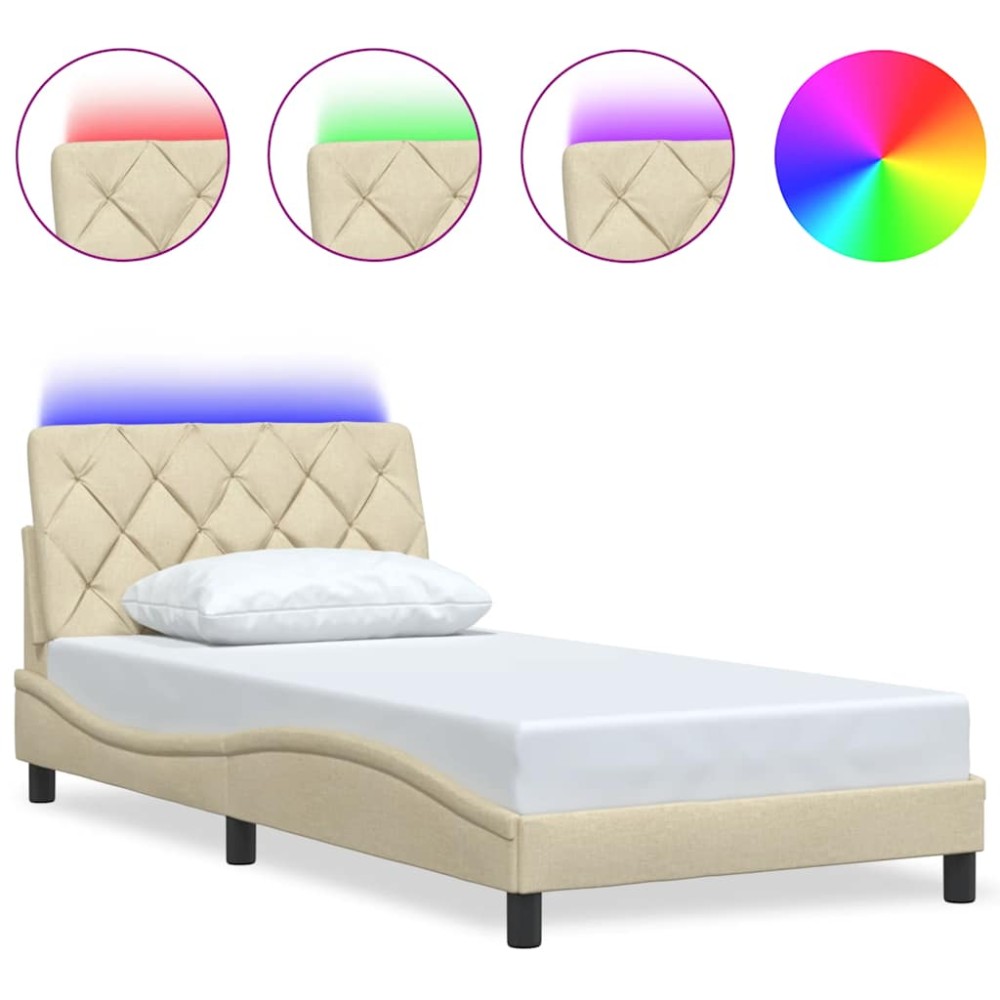 vidaXL Cadru de pat cu LED fără saltea cremă 100x200 cm țesătură