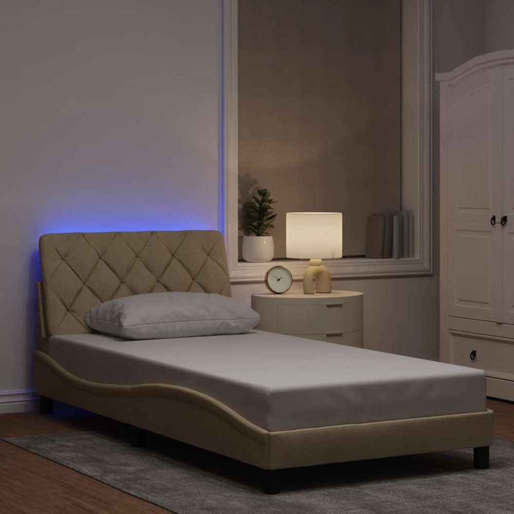 vidaXL Cadru de pat cu LED fără saltea cremă 100x200 cm țesătură
