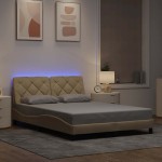 vidaXL Cadru de pat cu LED fără saltea cremă 120x200 cm țesătură vidaXL Cadru de pat cu LED fără saltea cremă 120x200 cm țesătură