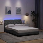 vidaXL Cadru de pat cu LED fără saltea Gri deschis 140x190 cm Material vidaXL Cadru de pat cu LED fără saltea Gri deschis 140x190 cm Material