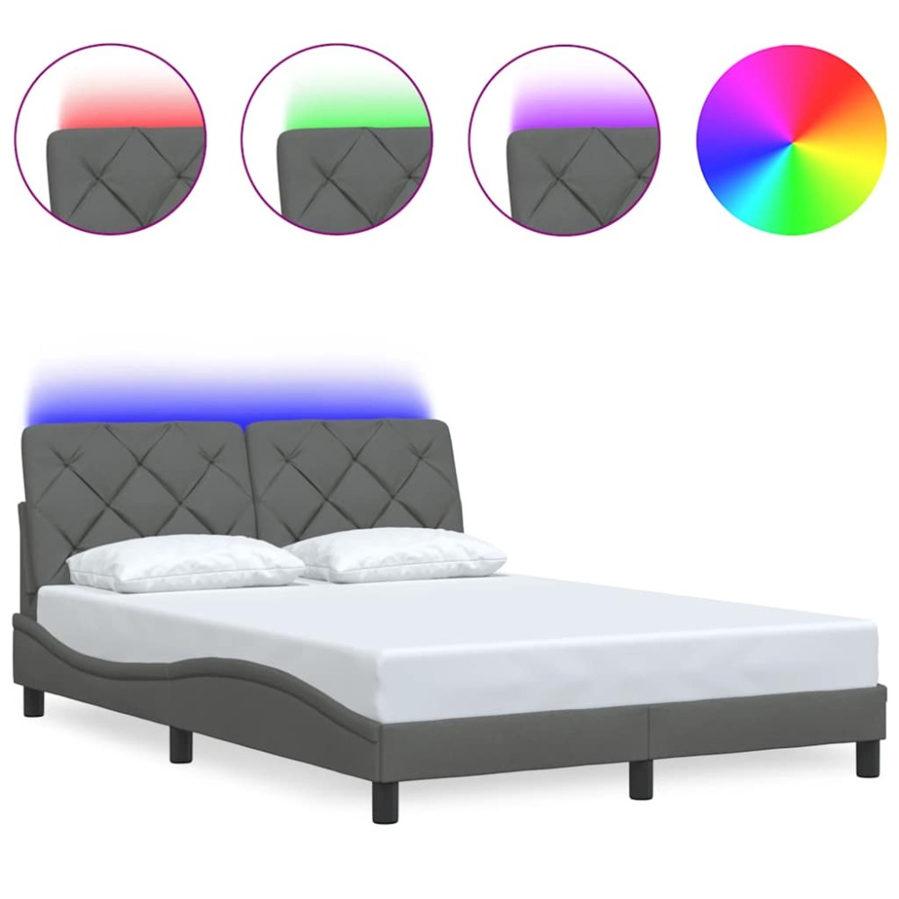 vidaXL Cadru de pat cu LED fără saltea Gri închis 140x190 cm Material