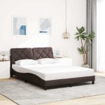 vidaXL Cadru de pat cu LED fără saltea țesătură maro închis 140x190 cm