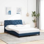 vidaXL Cadru de pat cu LED fără saltea Albastru 140x190 cm Material vidaXL Cadru de pat cu LED fără saltea Albastru 140x190 cm Material