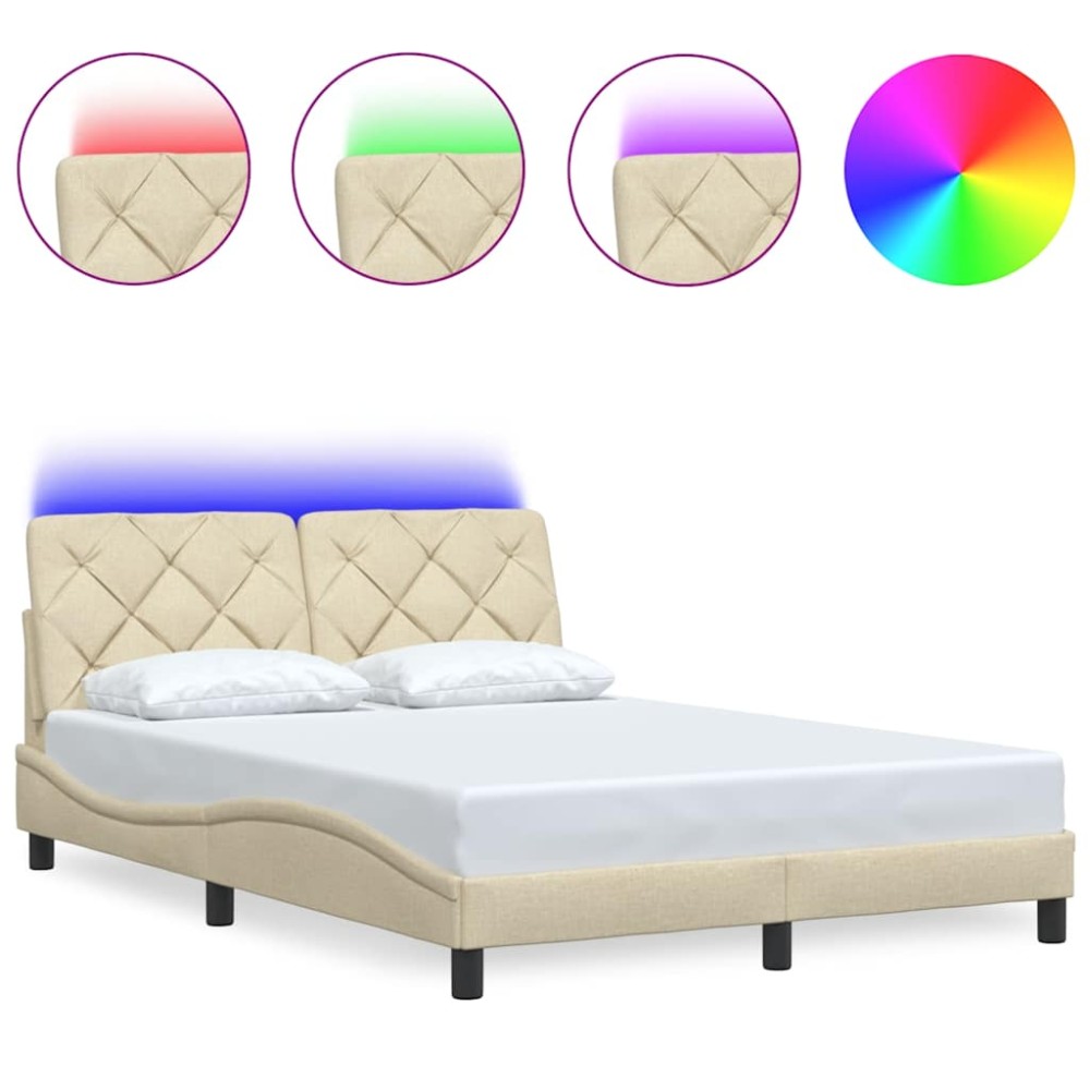 vidaXL Cadru de pat cu LED fără saltea cremă 140x200 cm țesătură