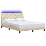 vidaXL Cadru de pat cu LED fără saltea cremă 140x200 cm țesătură vidaXL Cadru de pat cu LED fără saltea cremă 140x200 cm țesătură
