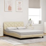vidaXL Cadru de pat cu LED fără saltea cremă 140x200 cm țesătură vidaXL Cadru de pat cu LED fără saltea cremă 140x200 cm țesătură