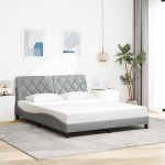 vidaXL Cadru de pat cu LED fără saltea Gri deschis 160x200 cm Material vidaXL Cadru de pat cu LED fără saltea Gri deschis 160x200 cm Material