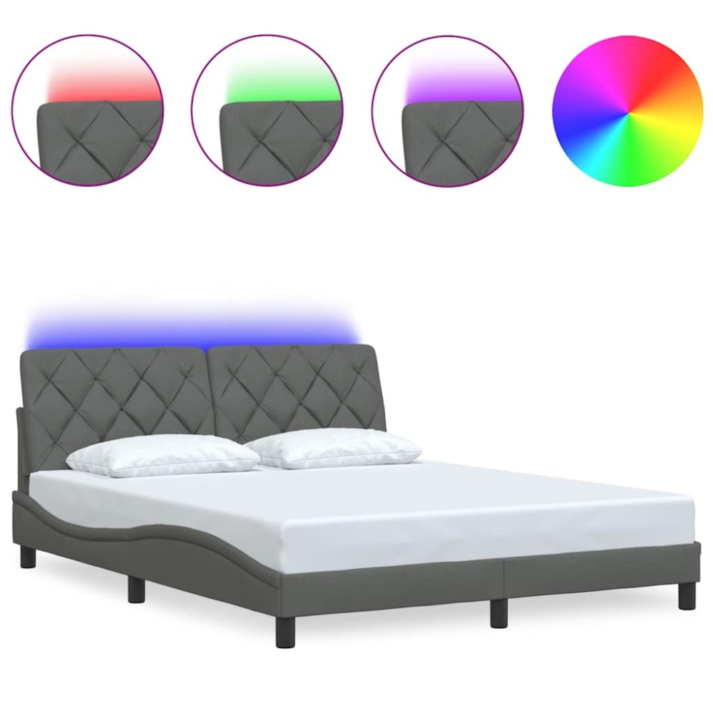 vidaXL Cadru de pat cu LED fără saltea Gri închis 160x200 cm Material
