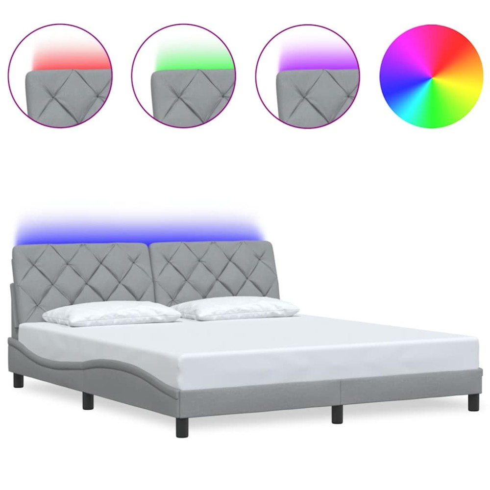 vidaXL Cadru de pat cu LED fără saltea Gri deschis 180x200 cm Material