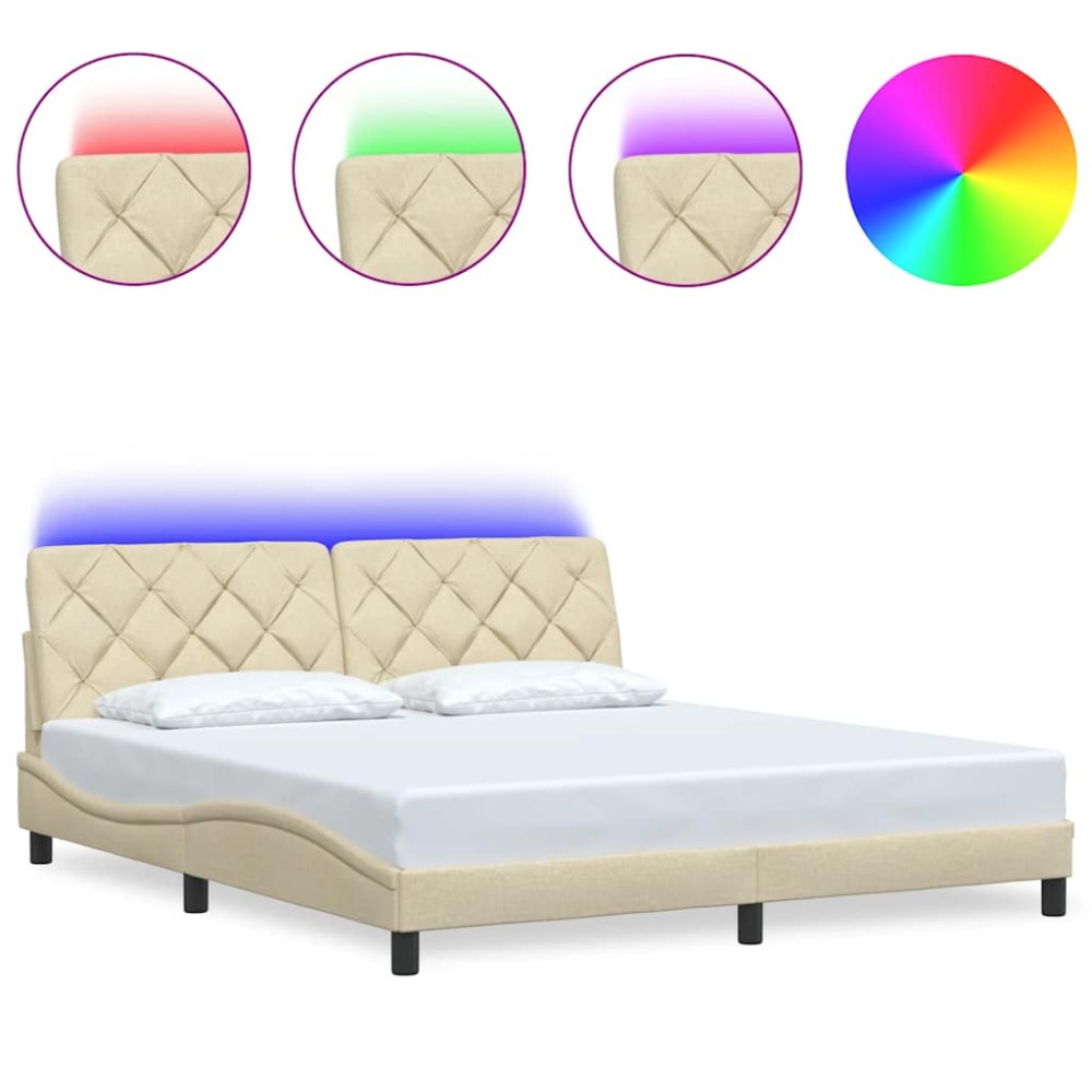 vidaXL Cadru de pat cu LED fără saltea cremă 180x200 cm țesătură