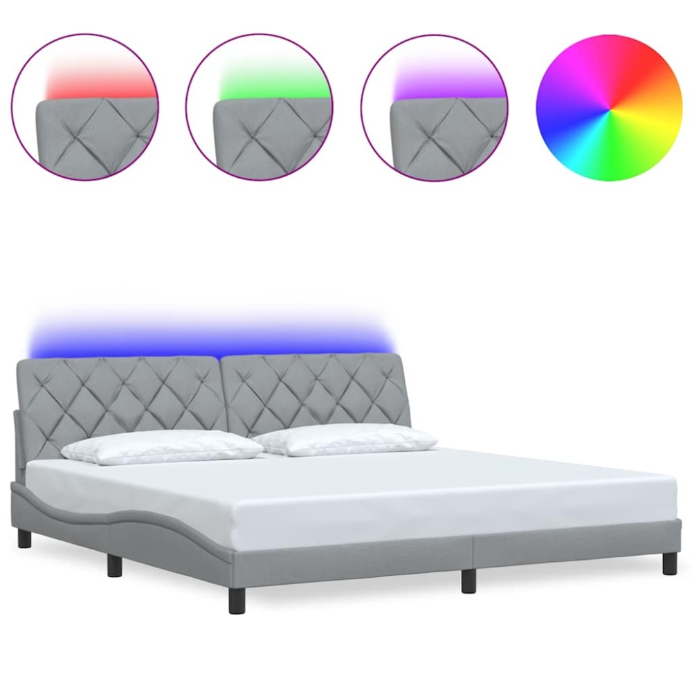 vidaXL Cadru de pat cu LED fără saltea Gri deschis 200x200 cm Material