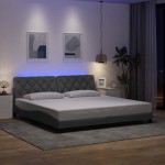 vidaXL Cadru de pat cu LED fără saltea Gri deschis 200x200 cm Material vidaXL Cadru de pat cu LED fără saltea Gri deschis 200x200 cm Material
