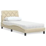 vidaXL Pat cu saltea, crem, 80x200 cm, textil vidaXL Pat cu saltea, crem, 80x200 cm, textil
