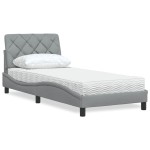 vidaXL Pat cu saltea, gri deschis, 90x190 cm, textil vidaXL Pat cu saltea, gri deschis, 90x190 cm, textil