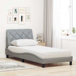 vidaXL Pat cu saltea, gri deschis, 90x190 cm, textil vidaXL Pat cu saltea, gri deschis, 90x190 cm, textil