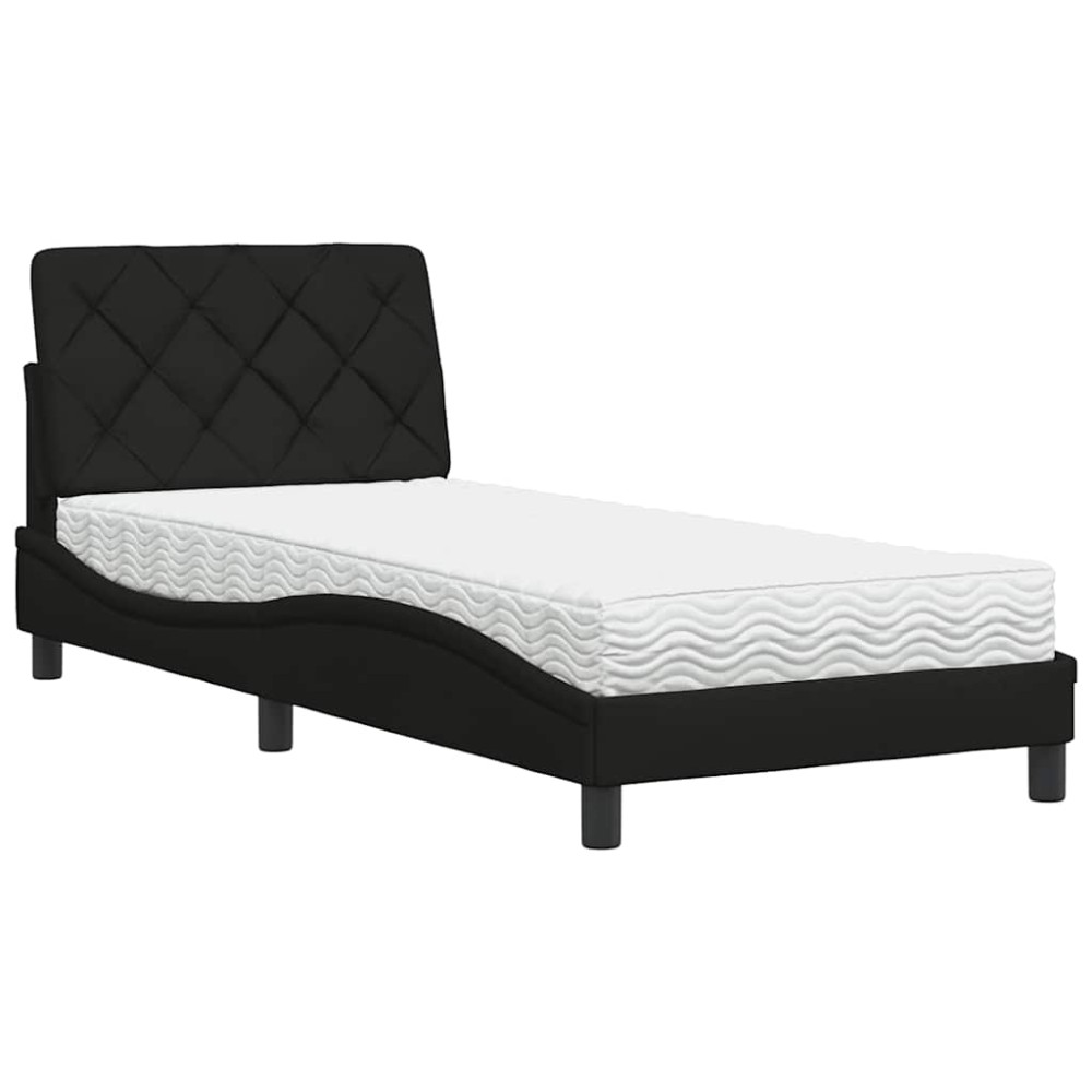 vidaXL Pat cu saltea, negru, 90x190 cm, textil