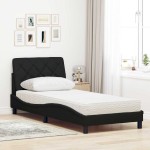 vidaXL Pat cu saltea, negru, 90x190 cm, textil