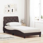 vidaXL Pat cu saltea, maro închis, 90x190 cm, textil vidaXL Pat cu saltea, maro închis, 90x190 cm, textil