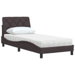 vidaXL Pat cu saltea, maro închis, 90x190 cm, textil vidaXL Pat cu saltea, maro închis, 90x190 cm, textil