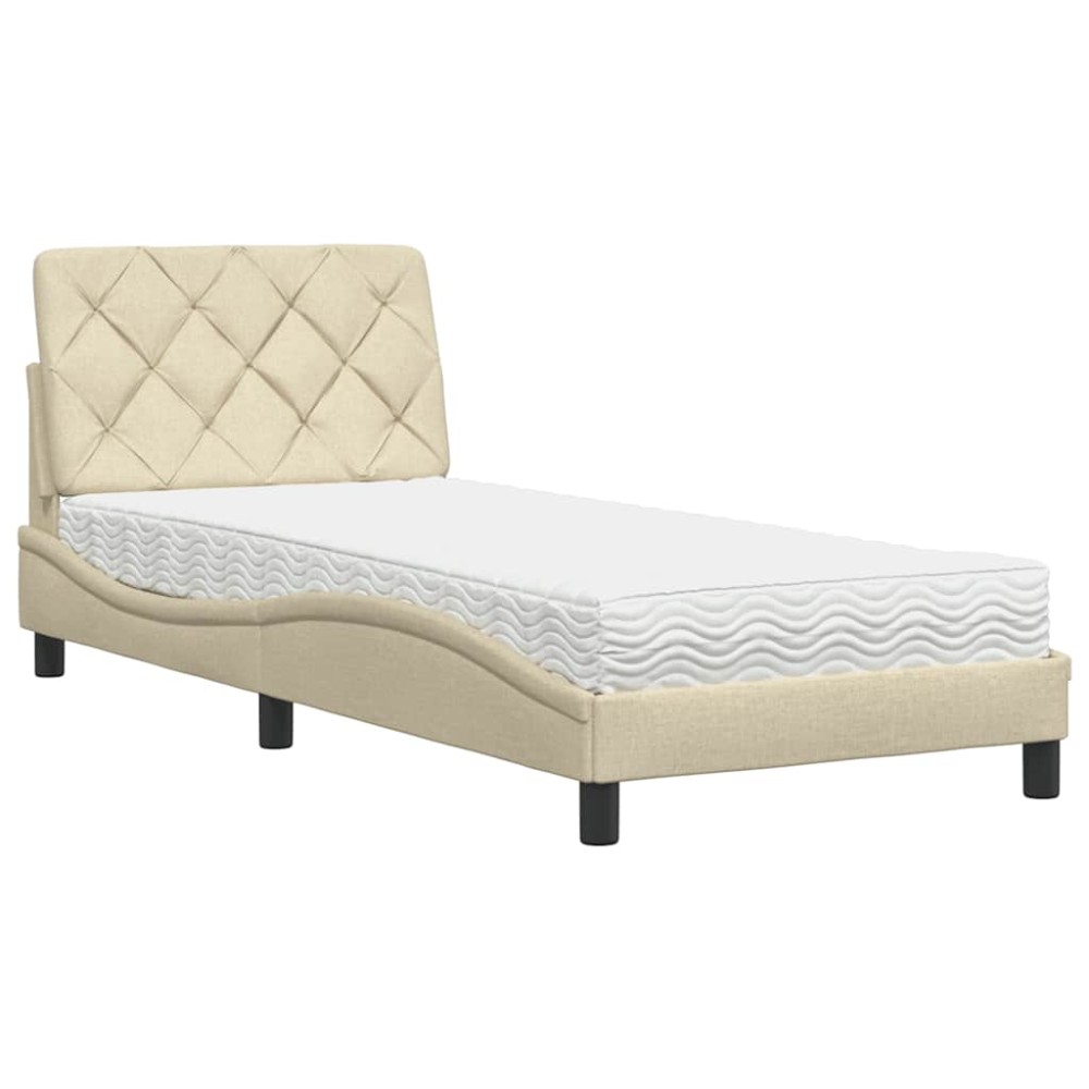 vidaXL Pat cu saltea, crem, 90x190 cm, textil