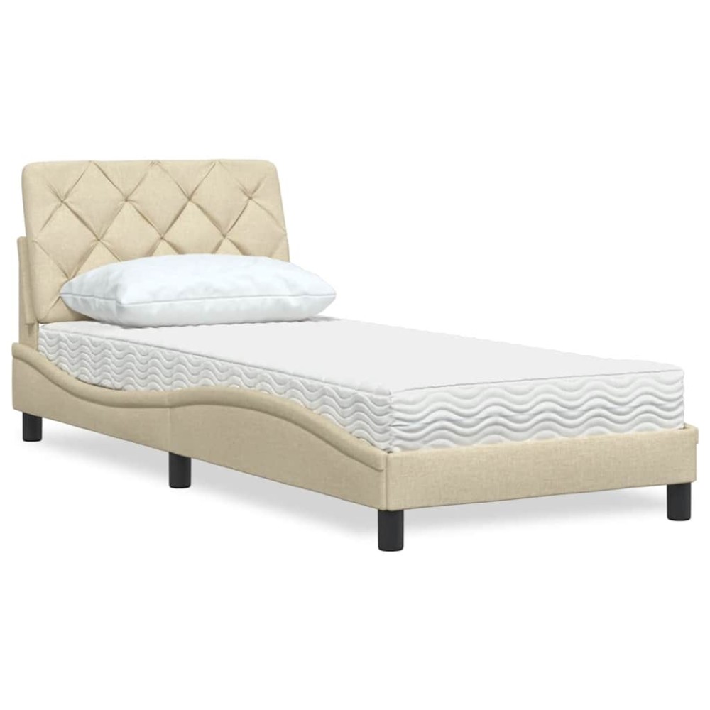 vidaXL Pat cu saltea, crem, 90x190 cm, textil