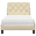 vidaXL Pat cu saltea, crem, 90x190 cm, textil vidaXL Pat cu saltea, crem, 90x190 cm, textil